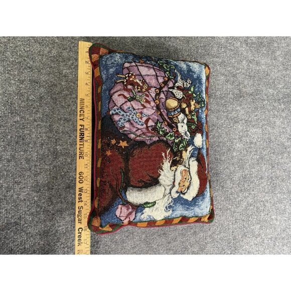 Vintage La‎ France Christmas Tapestry Throw Pillow Santa 16x12 USA 80s 90s Retro - Picture 8 of 12
